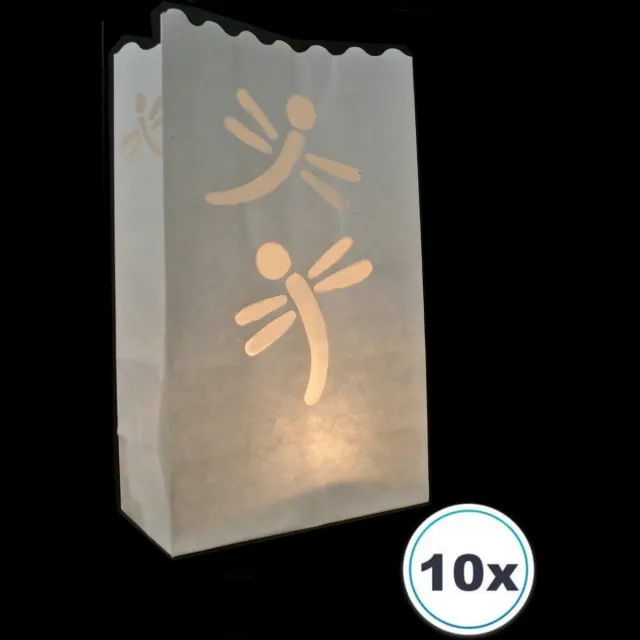 Volanterna 10 Candle Bags Libelle – Papieren Lichtzakken – Windlichten – Kaarsenhouders – Veilig & Brandvertragend – Voor Binnen en Buiten – Sfeervol en Symbolisch – Candlebag wit