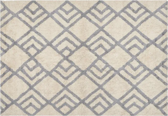 Beliani NEVSEHIR - Laagpolig vloerkleed - Lichtbeige - 160 x 230 cm - Katoen