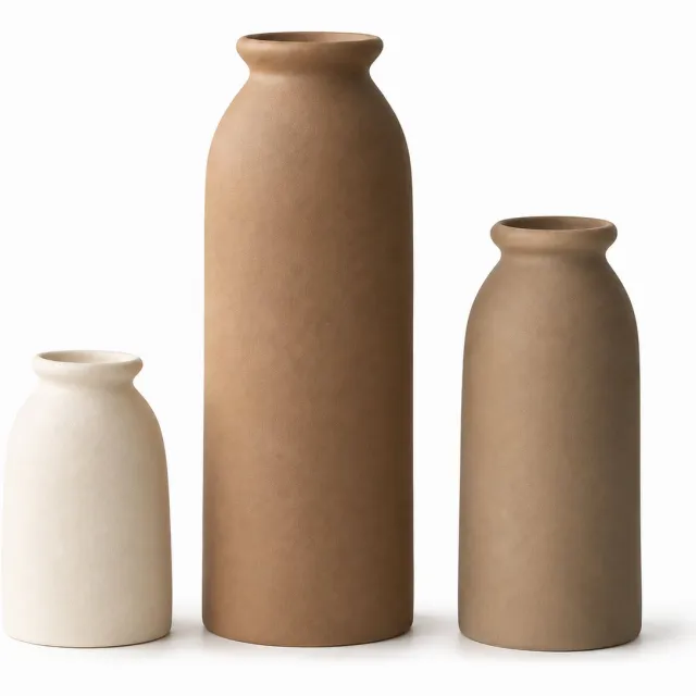 Bpbypet Vaas - Herfst decoratie - Mini Stoneware - Set 3 Stuks - Decoratieve Woonaccessoires - Minimalistische Design - Matte Textuur - Voor Woonkamer,keuken,Boekenkast grijs