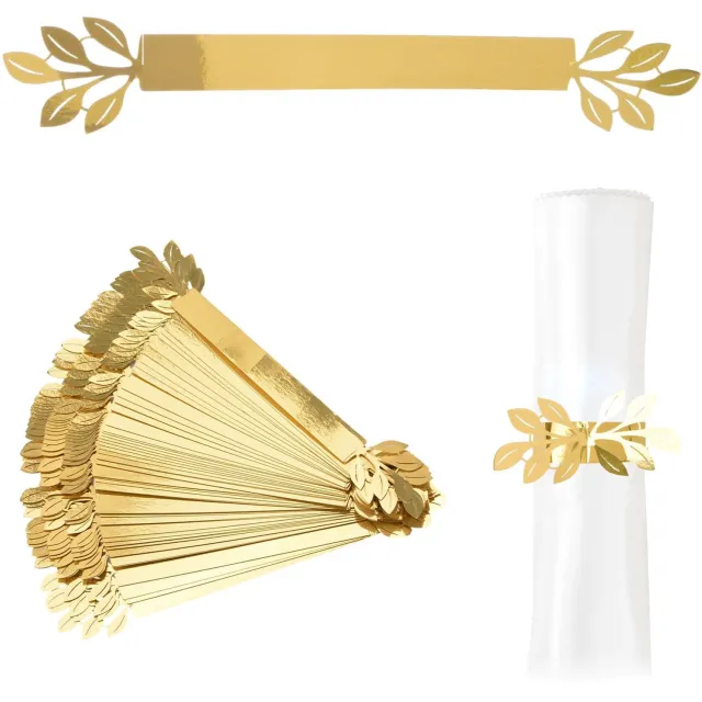 Famanu Servet ringen met gouden bladeren - Voor een feestelijke tafelsetting - Elegant ontwerp - 50 stuks rood