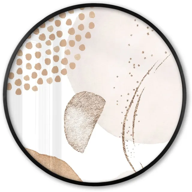FrameYourWall Poster in lijst Rond - Fotolijst 60x60 cm - Posters - Watercolor - Pastel - Beige - Abstract - Modern - Ronde posterlijst zwart - Decoratie - Wanddecoratie woonkamer - Muurdecoratie slaapkamer