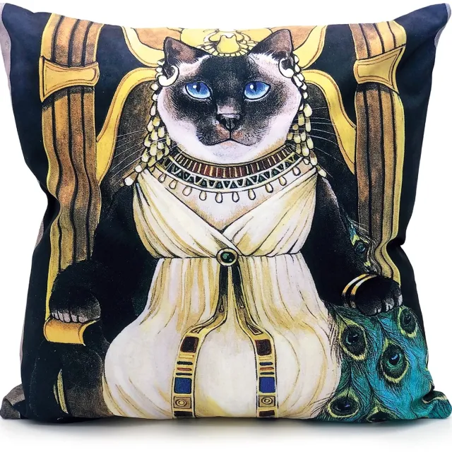 Woontante Sierkussen Kat - Kat Kussenhoes - Cleopatra - 45 x 45 cm - Zwart en Goud