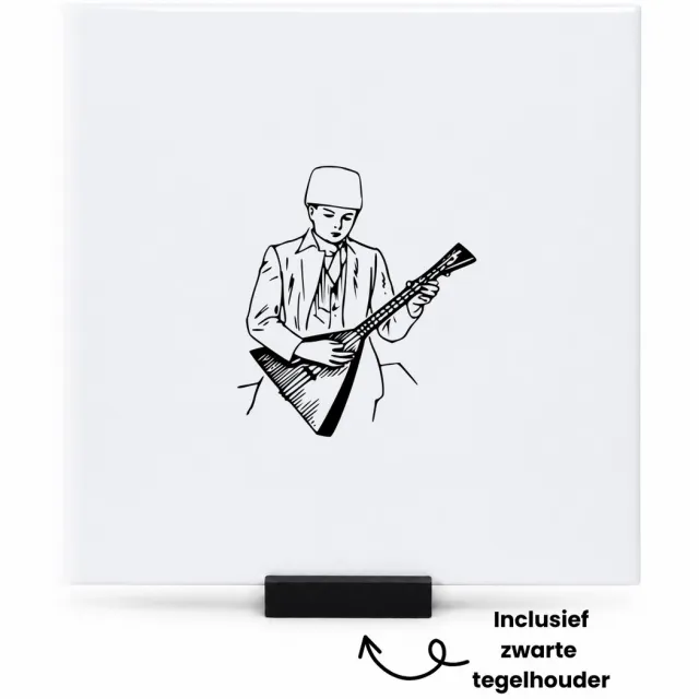 Hacebo Balalaika tegeltje met tegelhouder - Muziek - Muzikant - tegeltjes met tekst - Cadeau - muziek liefhebber - spreuktegels - 15x15 CM Wit