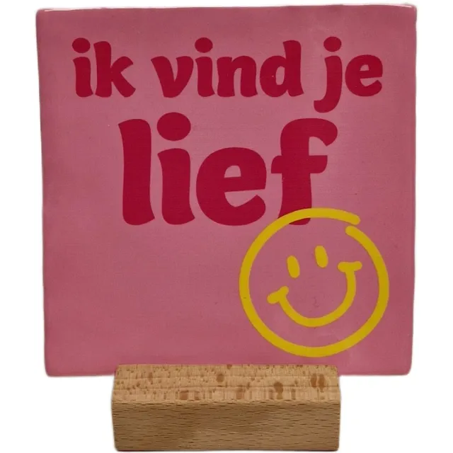 Artige Decoratie tegel met tekst - Ik vind je lief - keramisch - 10x10 cm - inclusief houder Roze