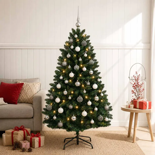 vidaXL Kunstkerstboom donkergroen met kerstballen 120 cm 150 LED's