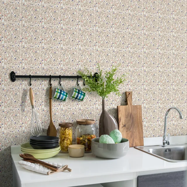 Ambiance Sticker Zelfklevende tegelmuurstickers voor keuken en badkamer - 30 Burano Terrazzo tegelstickers - 30 stickers 15x15cm Multi color