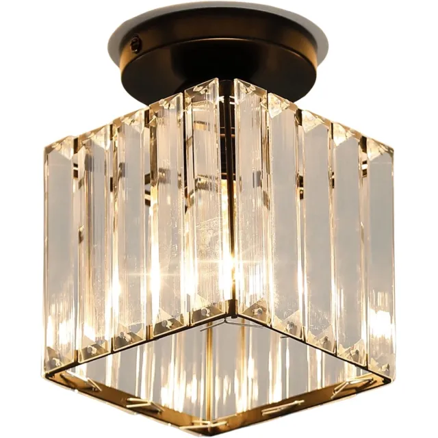 Fubzz Kristallen Plafondlamp - Vintage Design - E27 Fitting - Semi Inbouw - Glas & Metaal - Luxe Goudkleurig - Voor Woonkamer, Hal & Slaapkamer