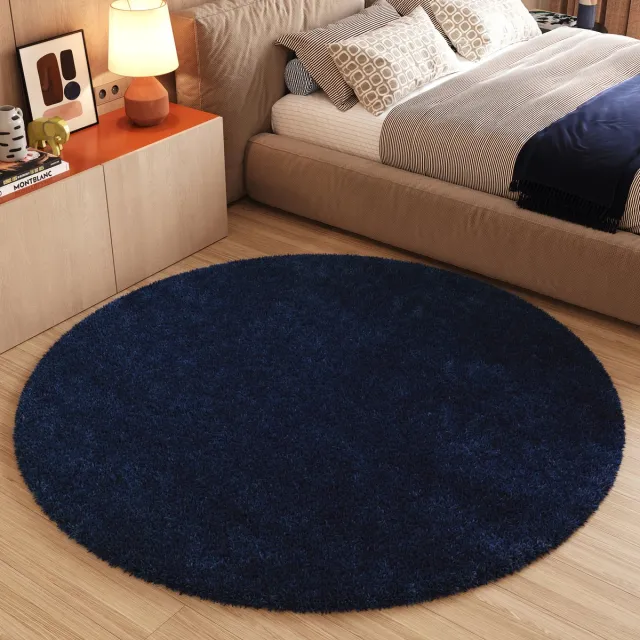 Tapiso Essence Vloerkleed Navy Hoogpolig Shaggy Woonkamer Tapijt Maat- 200x200