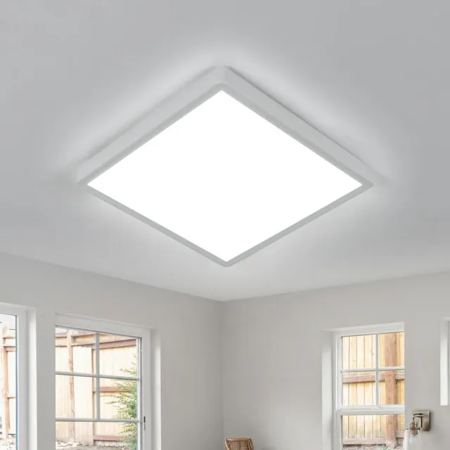 Haobosic Vierkante LED plafondlamp 30cm, 24W, 2700 lm, waterdicht IP45, voor de badkamer, modern en slank design, 6500 K, ideaal voor een slaapkamer of keuken Wit