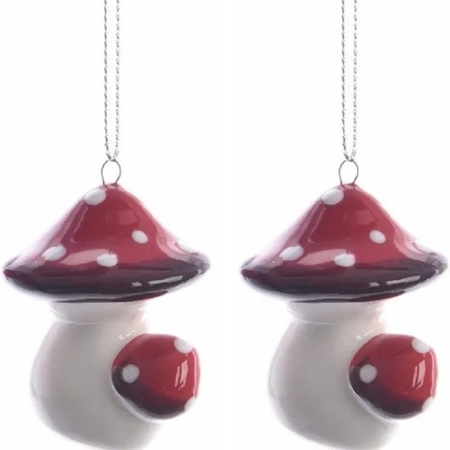 Decoris 2x Kerstboom decoratie paddenstoel 4 cm - Paddenstoel hangers - Kerstversiering Multi