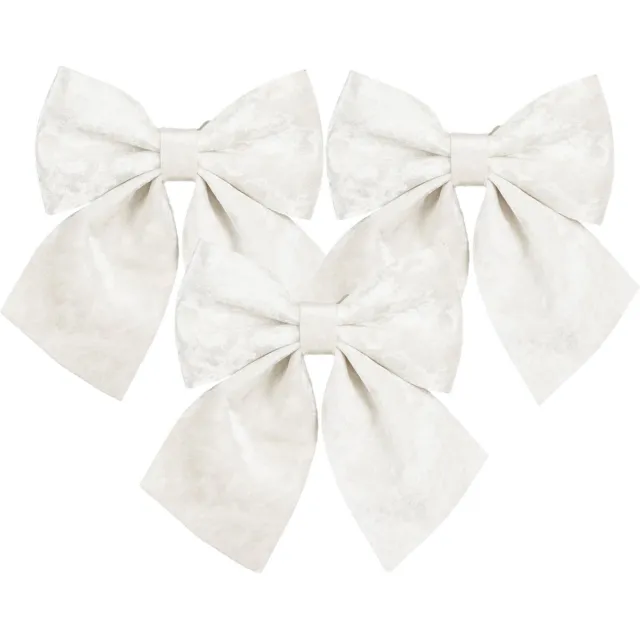 House of Seasons Kerst strik ornamenten - 3x - wit - 20 x 24 cm - polyester fluweel - kerststrik