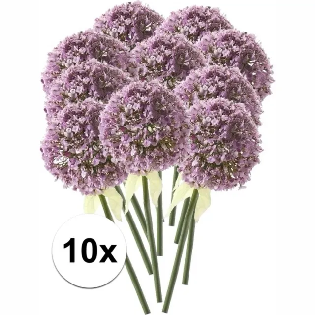 Bellatio Flowers & Plants Kunstbloem Sierui / Allium - 10x - lila paars - steel van 70 cm