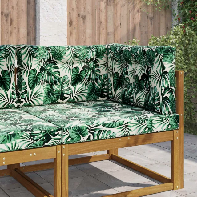 vidaXL Buiten bankkussen Stof Bladpatroon 80 x 80 cm Bladpatroon Wit