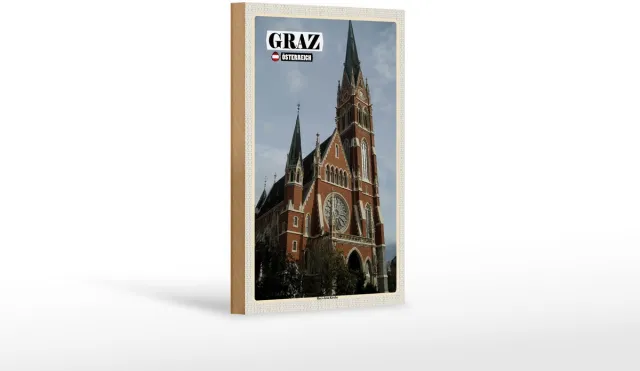 Femer Holzschild Reise Graz Österreich Herz-Jesu-Kirche 12x18 cm