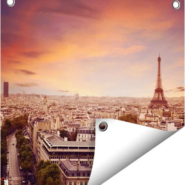 Gards Tuinposter Skyline Parijs met Eiffeltoren - 40x40 cm - Tuindoek - Tuindecoratie - Wanddecoratie buiten - Tuinschilderij Multikleur