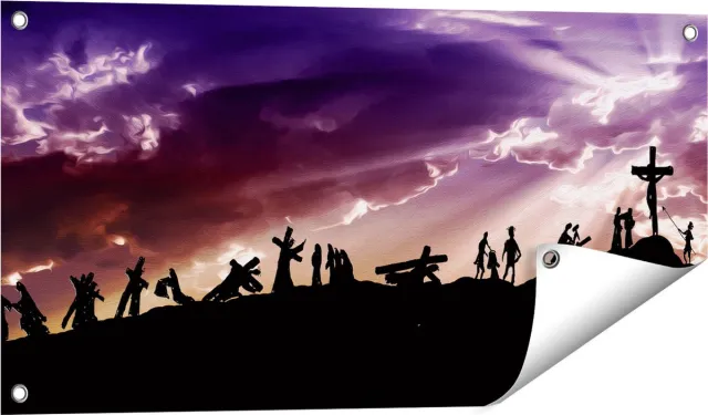 Gards Tuinposter Kruistocht naar het Kruis van Jezus Christus - 80x40 cm - Tuindoek - Tuindecoratie - Wanddecoratie buiten - Tuinschilderij Multikleur