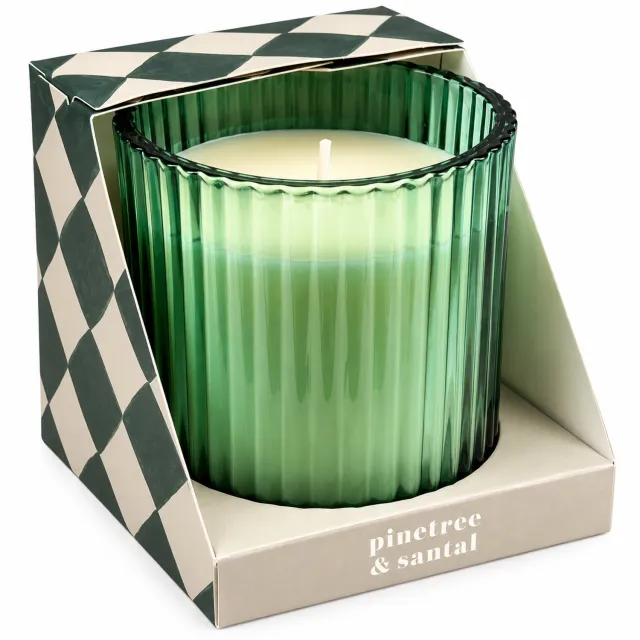 Blokker Luxe Geurkaars – Pinetree & Santal – 230 gram – 40 Branduren – Groen Glazen Pot – Dennengeur & Sandelhout