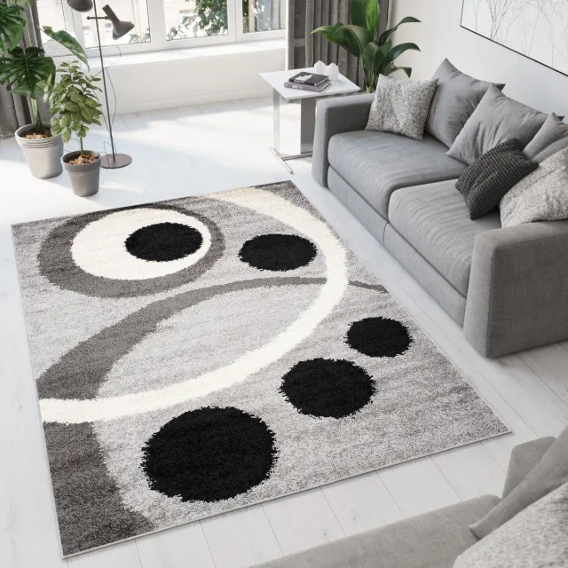 Tapiso Delhi Vloerkleed Hoogpolig Grijs Zwart Wit Zacht Tapijt Maat- 60x100 Grijs Zwart Wit 2