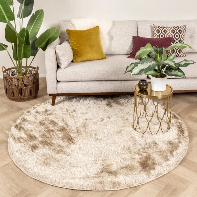 Fraai Rond hoogpolig vloerkleed - Glorious Champagne/Creme - Ø 200cm Crème