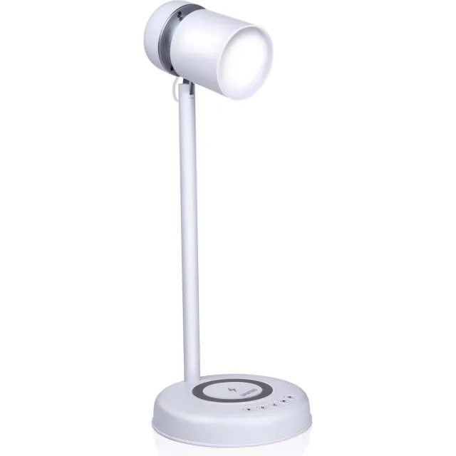 Grundig Bureaulamp Led 3-in-1 - Qi Technologie - Draadloze Telefoonoplader - Bluetooth Speaker - 4 Standen - Wit