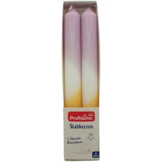 Profissimo Grote Dinerkaarsen dipdye - Set van 2 dinerkaarsen | Paars Geel Dinerkaarsen - Brandtijd: 7 uur - 20 cm x 2,2 cm