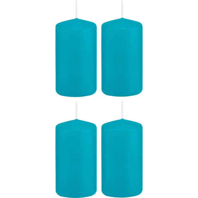 Trend Candles Cilinderkaars/stompkaars - 4x - turquoise - 5 x 10 cm - 23 branduren - met brandvertragende folie