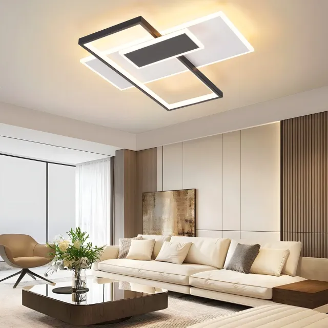 NETTLIFE Plafondlamp LED - rechthoekig - zwart - 3-Lichts - 3000-6000K Dimbaar - Metaal - 62W - met Afstandsbediening - Moderne Keukenverlichting - voor Woonkamer | Slaapkamer | Eetkamer - 50cm