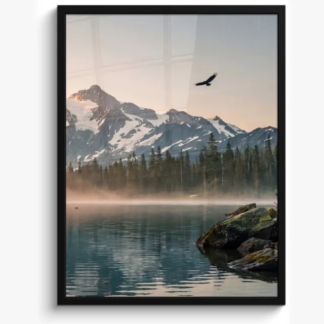 FrameYourWall Poster in lijst - Fotolijst 50x70 cm - Posters - Bergen - Water - Bomen - Posterlijst zwart - Decoratie - Wanddecoratie woonkamer - Muurdecoratie slaapkamer