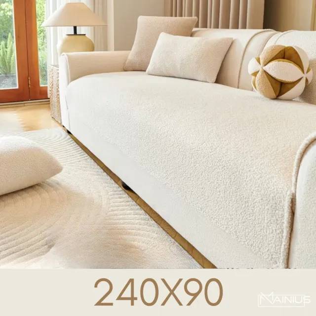 Mainius Teddy Bankhoes / Zetelovertrek – 4-Zits 240x90 - Crème – Pluche Sofa Protector – Zachte Teddy Plaid Beschermhoes voor Bank, Zetel & Salon - Bankhoezen, Bankbeschermer, Cover, Bankkleed, Zetelhoes - Tegen beschadigingen en vlekken