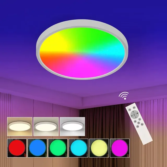 Riserva LED Plafondlamp Rond 22W Wit RGB Dimbaar met Afstandsbediening 2200lm 3000-6500K Modern