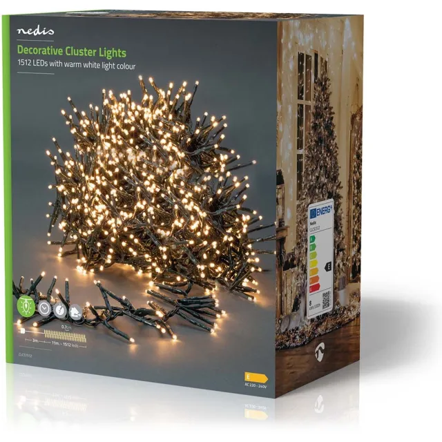 Nedis Kerstverlichting - Cluster - 1512 LED's - Warm Wit - 11.00 m - Licht effecten: 7 - Binnen & Buiten - Netvoeding
