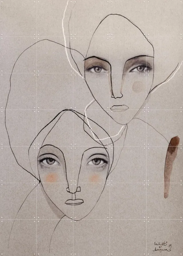 IXXI Pepper and Pearl, Lemholt N' Bergman - 100 x 140 cm - Grote wanddecoratie en posters - Line art, Illustraties, Slaapkamer, Woonkamer Beige / Pastel kleuren / Lichte tinten