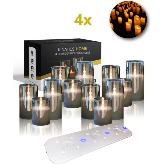 K-natics 4x3 K-NATICS Oplaadbare LED Kaarsen - Inclusief Oplaadstation - Zwart/grijs - LED Kaarsen Met Afstandsbediening - Elektrische Kaarsen - Bewegende Vlam - Timerfunctie
