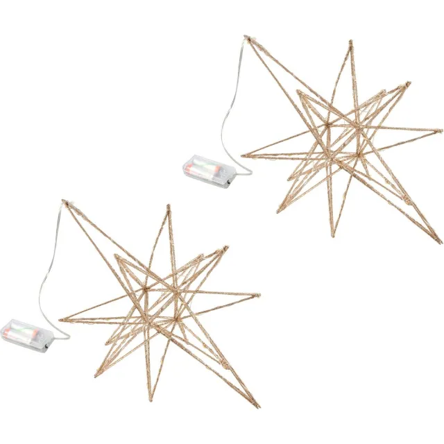 Svenska Living Verlichte kerststerren - 2x stuks - goud - kunststof - 36 cm - op batt Goudkleurig
