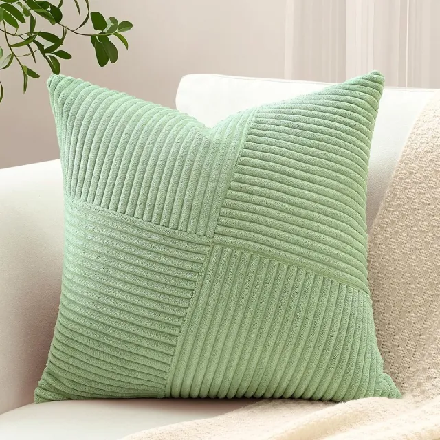KZQ Decoratieve kussenhoes - 1 stuk - 22 × 22 inch - corduroy - groen - zacht - boho, gestreept - voor auto, woonruimte - 55×55cm