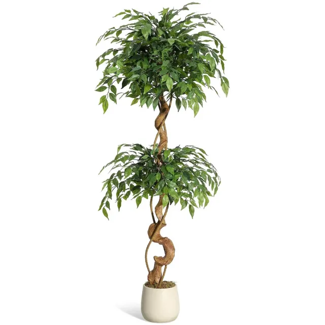 Lamor Kunstplant - Ficusboom - Ficusplant - Inclusief pot - Kunstplanten - Kunstboom - Plant - Planten - Onderhoudsvrij - 150 cm Groen Bruin Wit