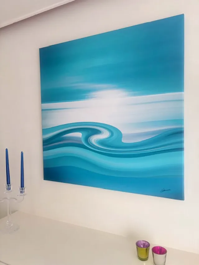 Artby Canvasprint 80x80 cm - Bluewave - Made and signed by Anne