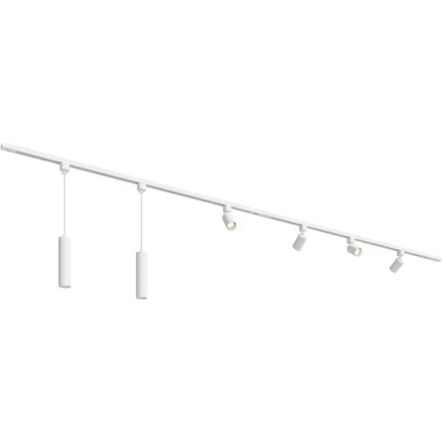 HOFTRONIC railverlichting pakket recht – 3 meter – 4 gu10 railspots 2 hanglamp – dimbaar – aluminium wit – ip20 – modulair – 230v – railverlichting woonkamer keuken