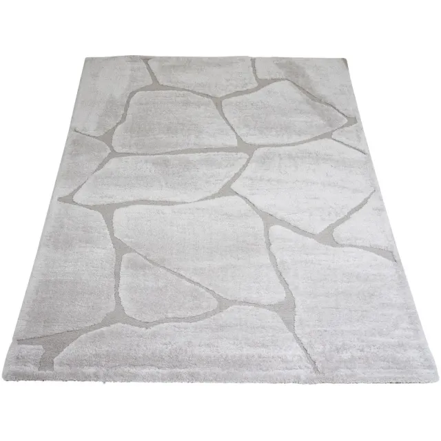 Veer Carpets Vloerkleed Macy Beige 160 x 230 cm - Design Hoog-Laag Vloerkleed met Organisch Keien Patroon in Scandinavische / Japandi Stijl