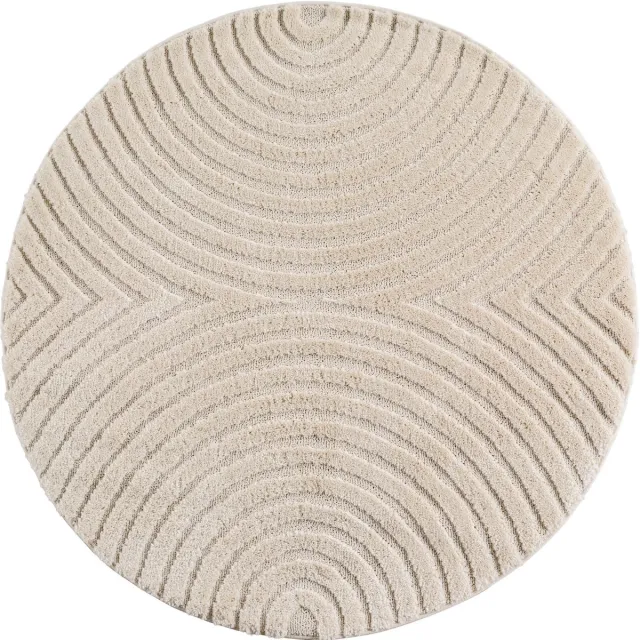 Muratap Japandi ART - Rond Scandinavisch Vloerkleed - Laagpolig Effen - Creme Wit- 200 CM Ø