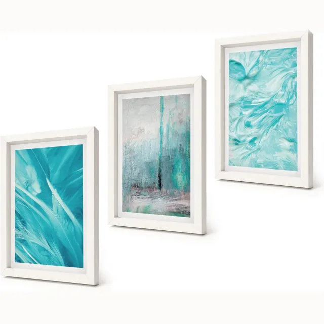 Coloray 3-Delige Schilderij Set - Verschillende blauwtinten in delicate abstracte patronen - 20x30 - Muurdecoratie - Interieur Decoratie Witte lijst