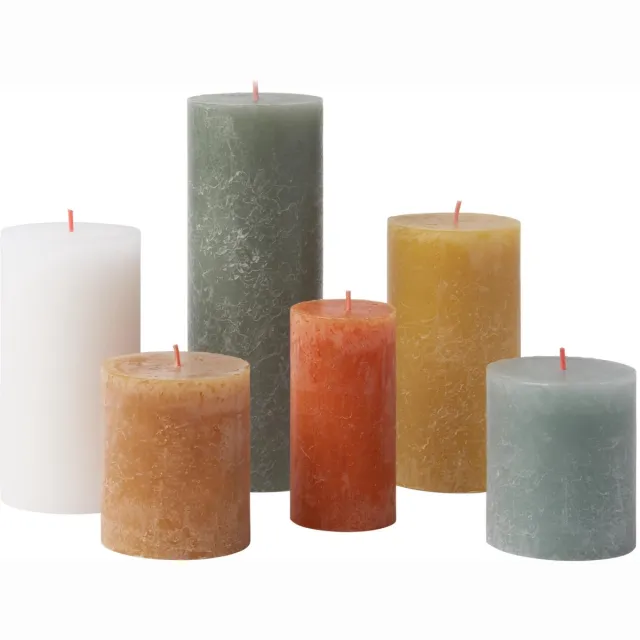 Famanu Rustieke stompkaarsen set van 6 stuks, retro decoratieve kaarsen voor in huis, lange brandduur, ongeparfumeerd, gemaakt van natuurlijke plantaardige was Zwart