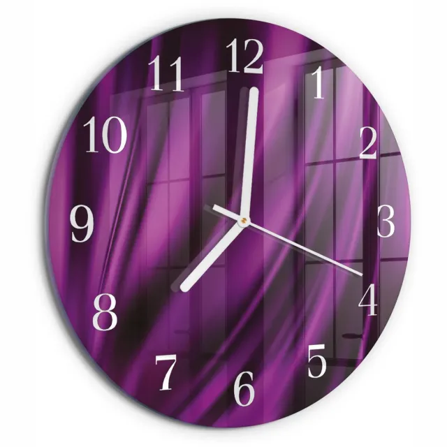 TULUP Wandklok - Abstractie Moderne Wandklok Glas - 30fi cm - Paars Wandklok Glas Decoratie - Witte Handen - Ronde Wandklok - Wandklok Glas Met Motief - Decoratieve Glazen Klok Paars - Abstractie