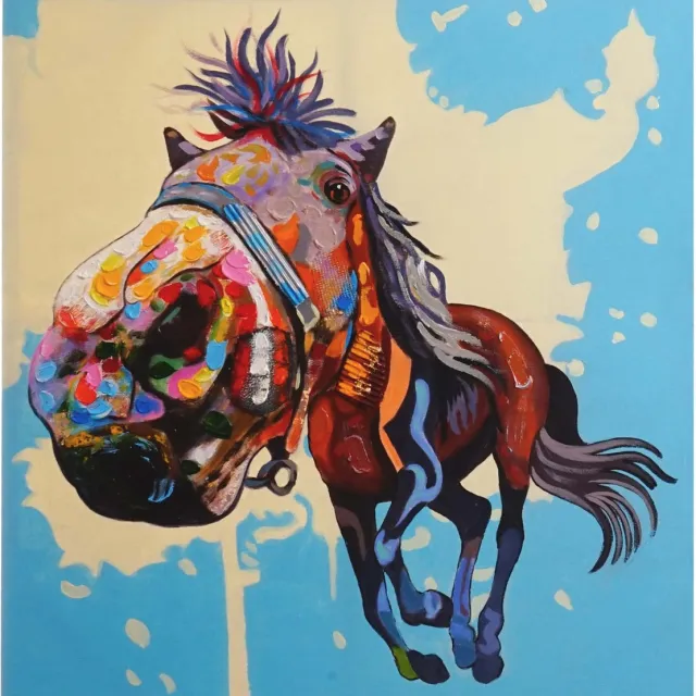 Cosmo Casa Olieverfschilderij - Paard - 100% Handgeschilderd - Muurschildering - 3D Afbeelding - Schilderij XL - 100x90cm Veelkleurig