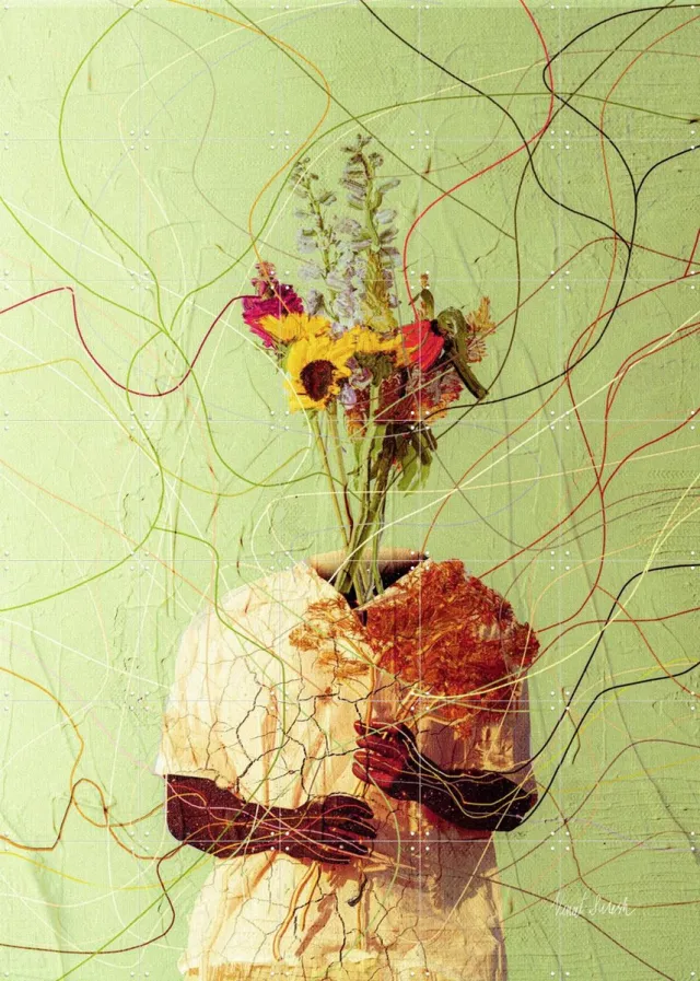 IXXI Flower Veins, Vineet Suresh - 100 x 140 cm - Grote wanddecoratie en posters - Abstract, Kleurrijk, Surrealisme, Speels, Modern, Gemengde Groen / Geel