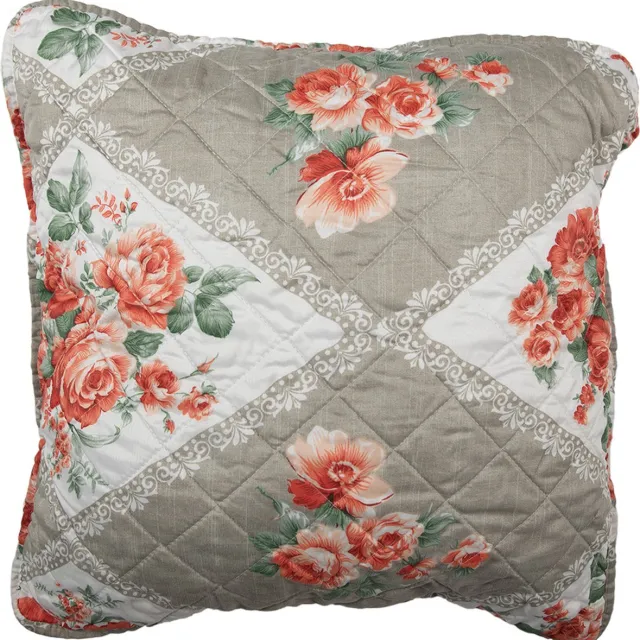 Clayre & Eef Kussenhoes 50x50 cm Grijs Roze Katoen Bloemen