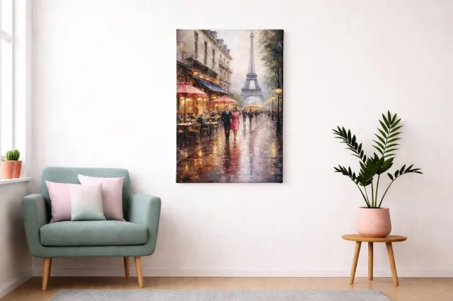 Trendex Global Canvas Schilderij Parijs Eiffeltoren – Franse Stad Kunst – Luxe Wanddecoratie - 60 x 40 cm Kleurrijk