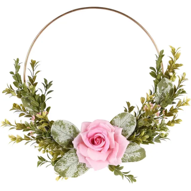dekoratief Krans met bloem - Groen / roze / wit - ø 28 x 6 cm hoog.