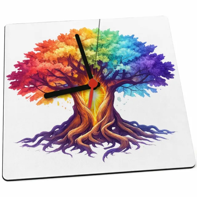 Mr Cadeautjes Klok 19 x 19 - design Een magische berglandschap-bewerking met een centrale lichtb | cadeau Wit
