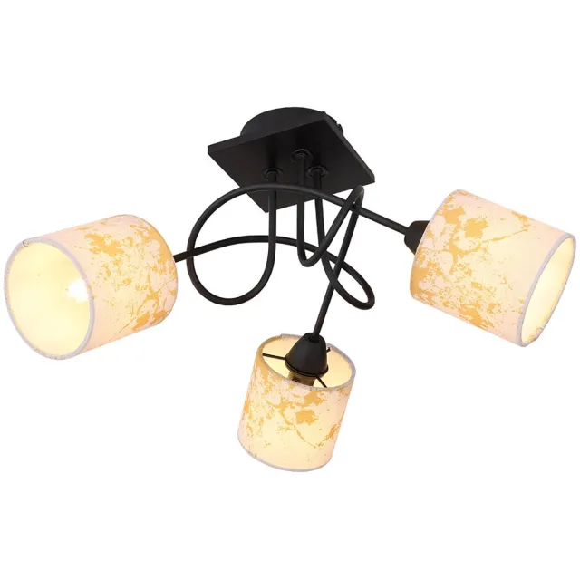 Globo Lighting Plafondlamp Woonkamerlamp Eetkamerlamp Slaapkamerlamp, metaal hout textiel zwart goud, 3 vlammen E14, H 27,5 cm Wit